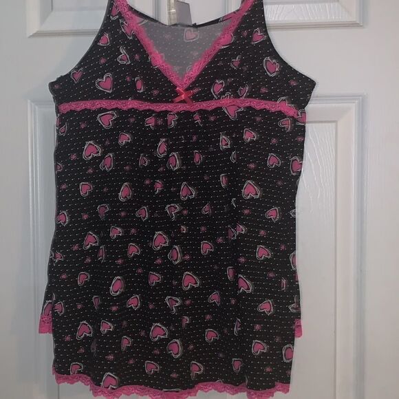 Two Piece Lace Trim Heart printed PJ short set - Picture 2 of 8